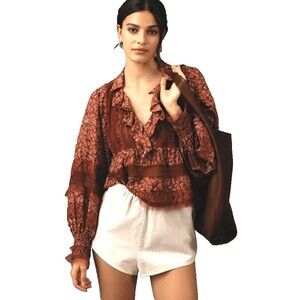 Anthropologie Brown Floral Blouse